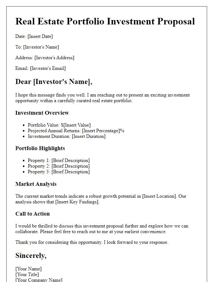 Letter template of real estate portfolio investment proposal