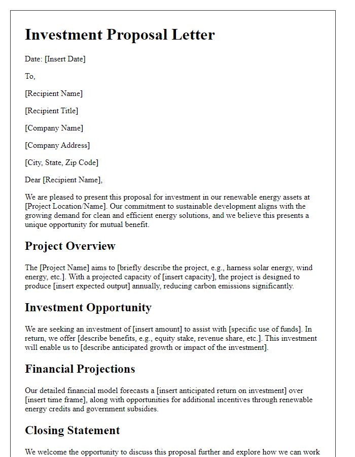 Letter template of renewable energy asset investment proposal