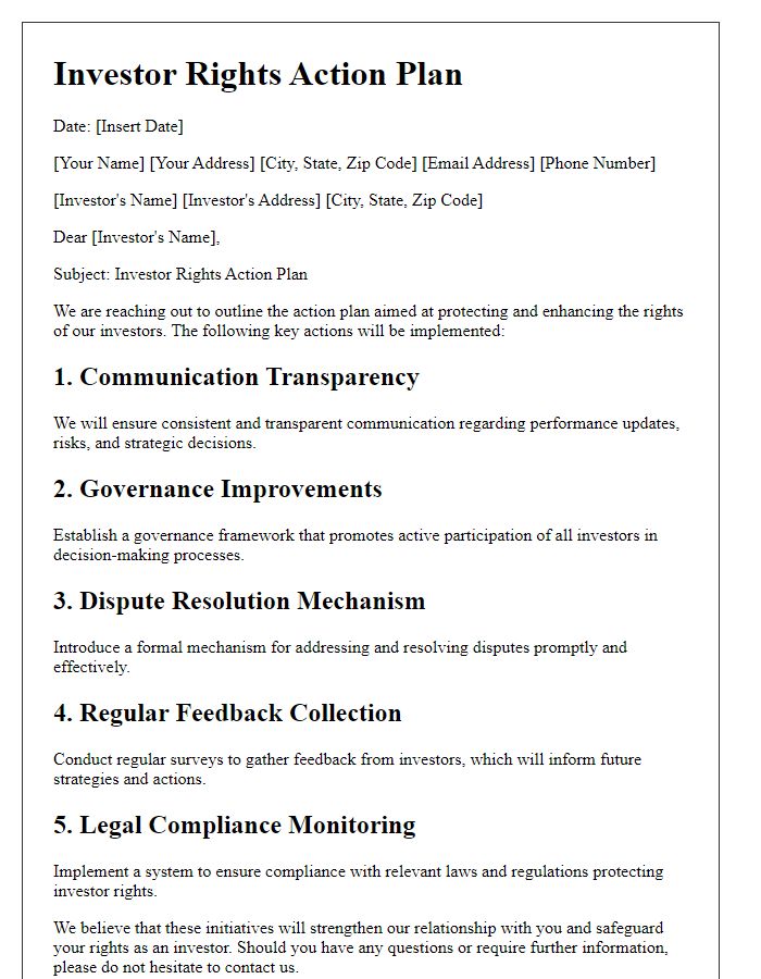 Letter template of investor rights action plan