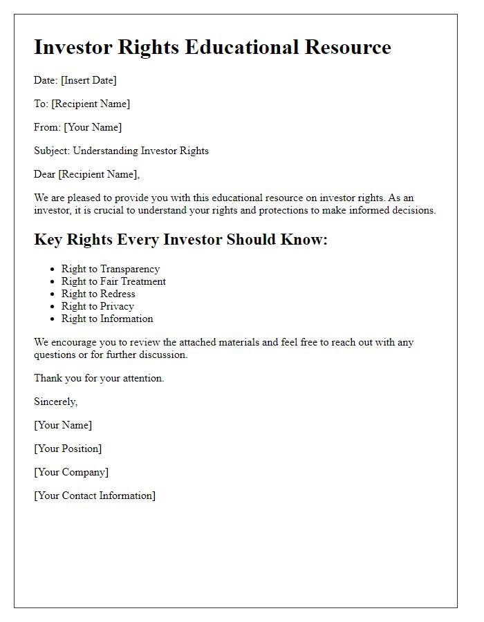 Letter template of investor rights educational resource