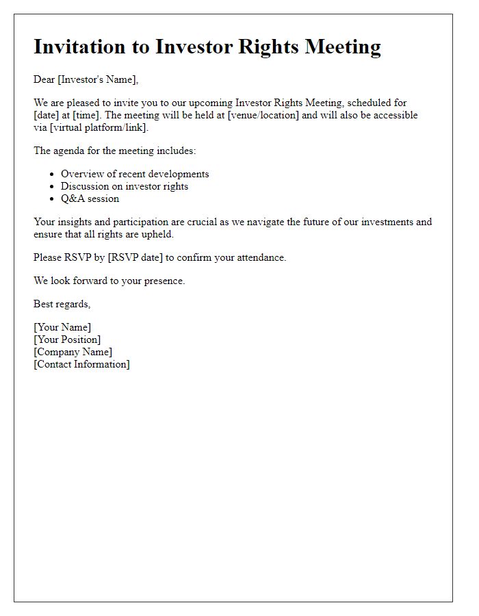 Letter template of investor rights meeting invitation