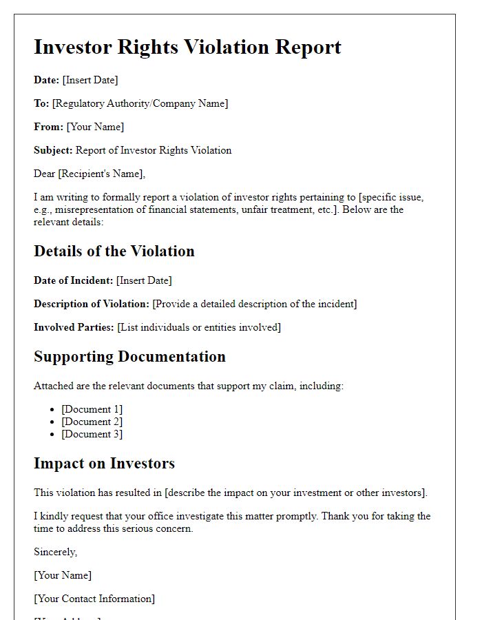 Letter template of investor rights violation report