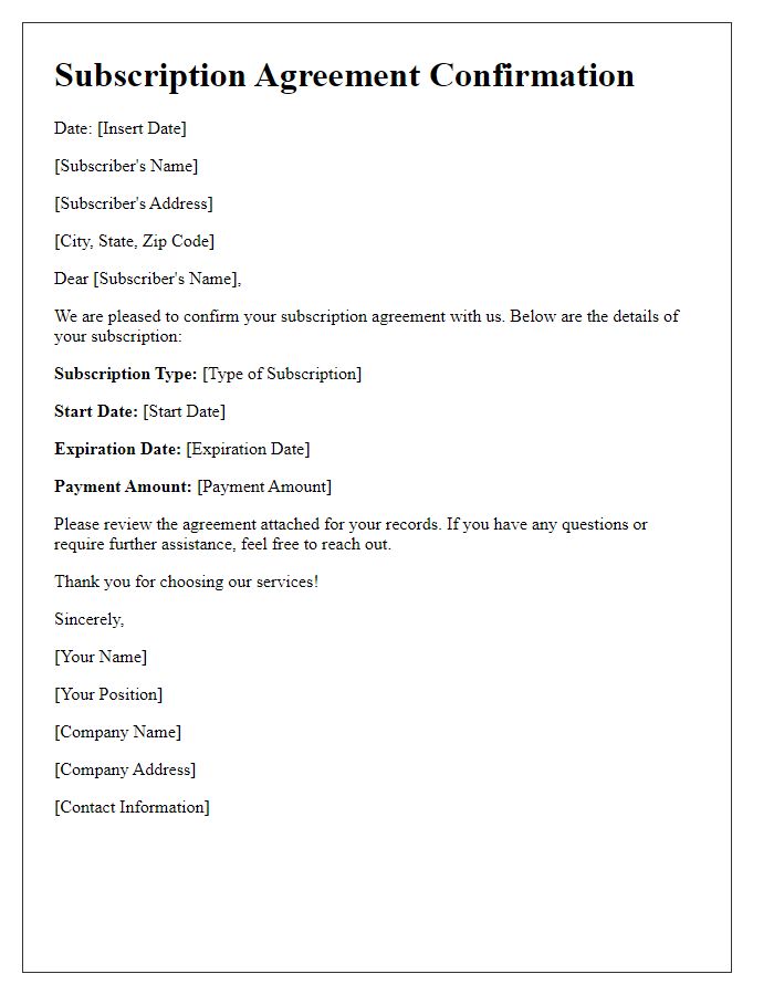 Letter template of subscription agreement confirmation