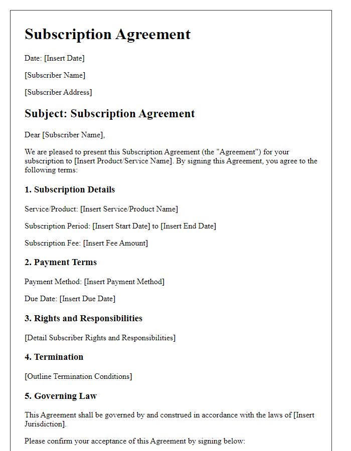 Letter template of subscription agreement outline