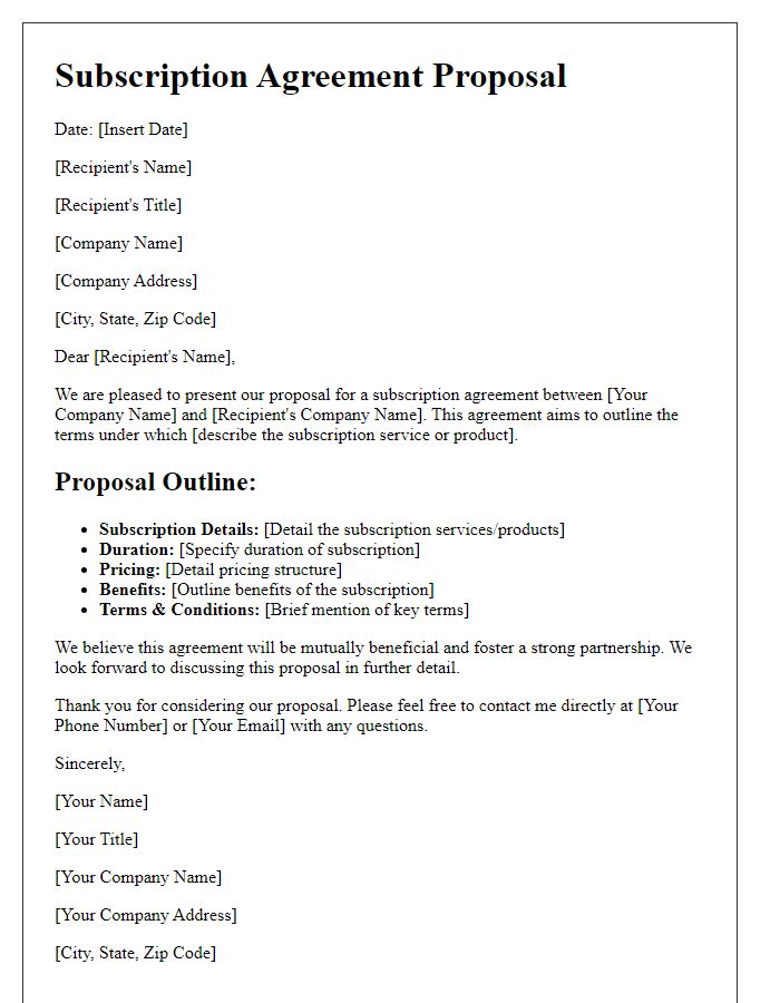 Letter template of subscription agreement proposal