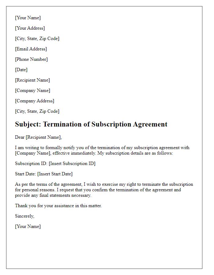 Letter template of subscription agreement termination