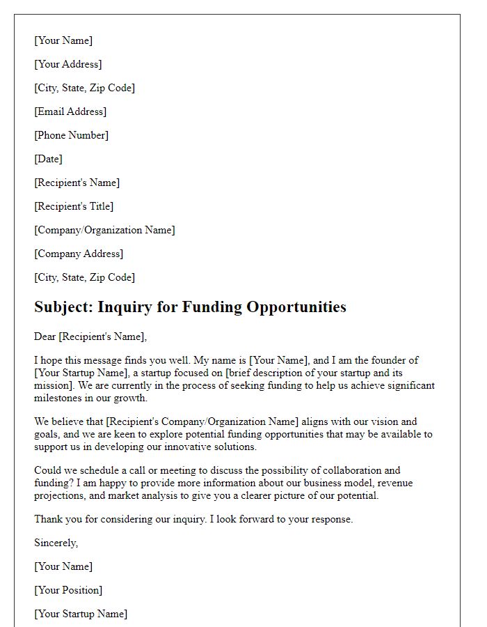 Letter template of funding interest inquiry for startup capital.