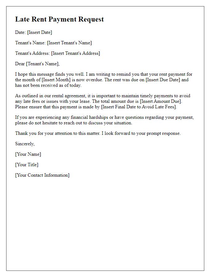 Letter template of late rent payment request for tenants