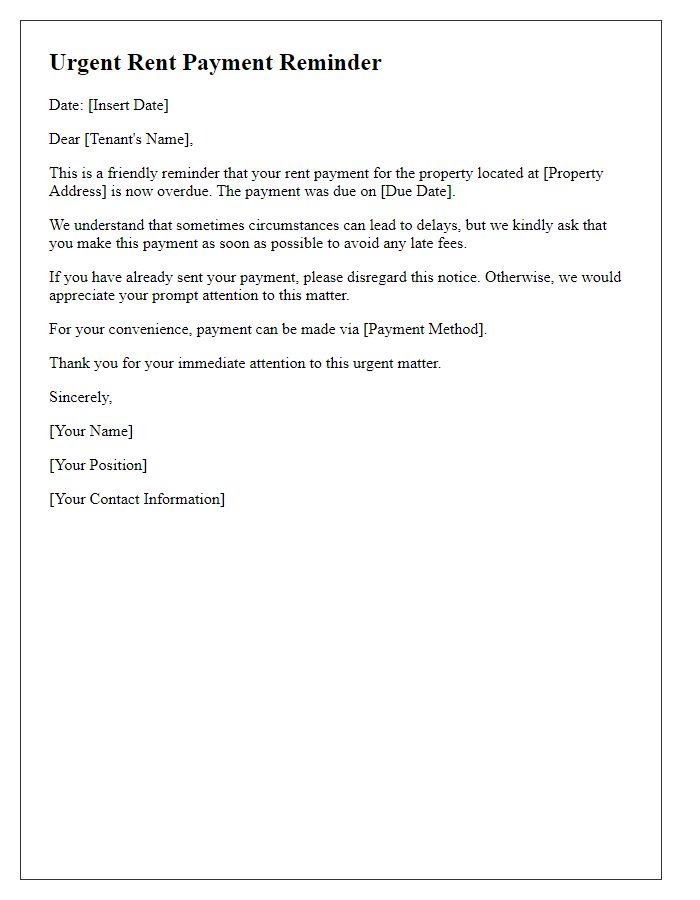 Letter template of urgent rent payment reminder for tenants