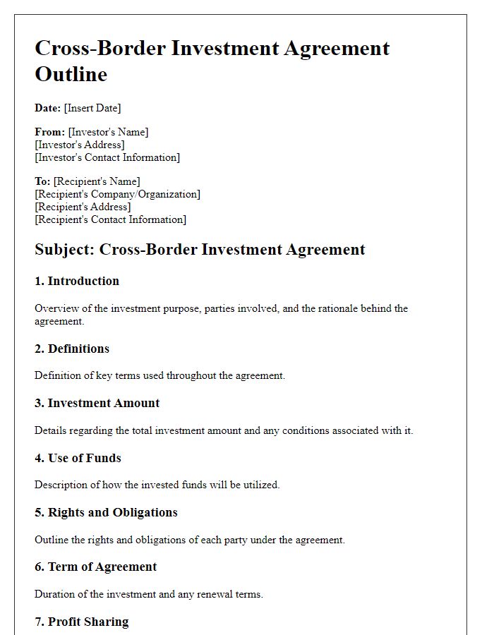 Letter template of cross-border investment agreement outline