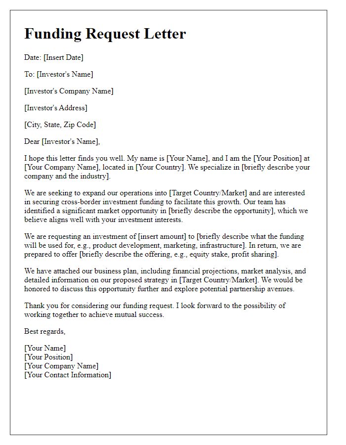 Letter template of cross-border investment funding request