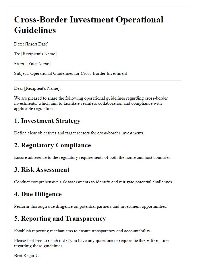 Letter template of cross-border investment operational guidelines