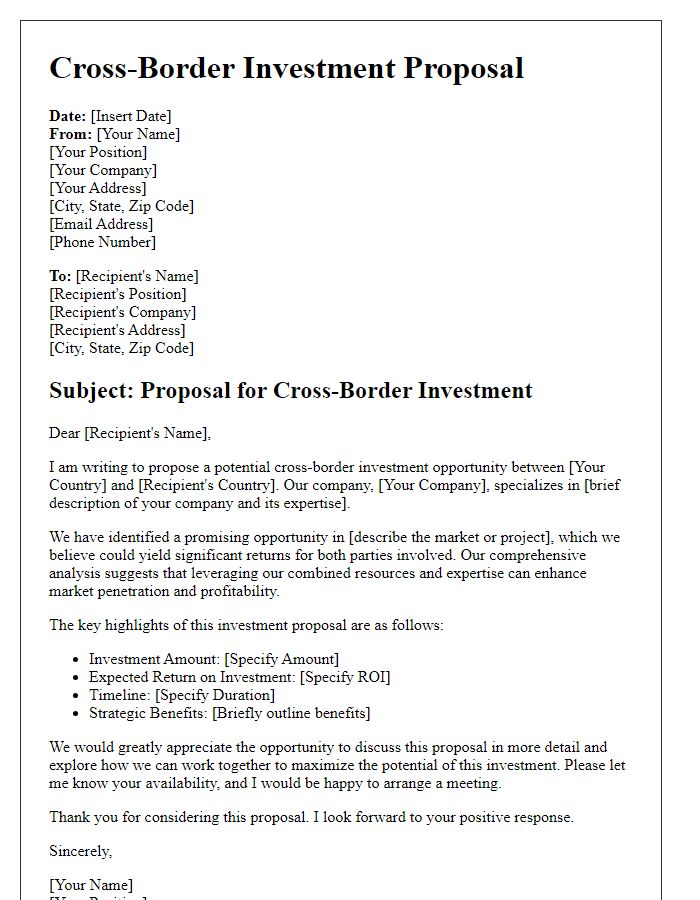 Letter template of cross-border investment proposal