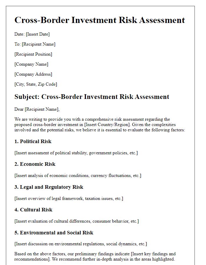 Letter template of cross-border investment risk assessment