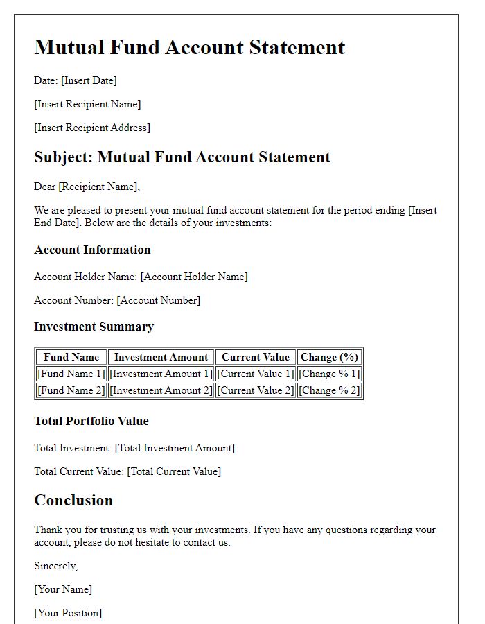 Letter template of mutual fund account statement