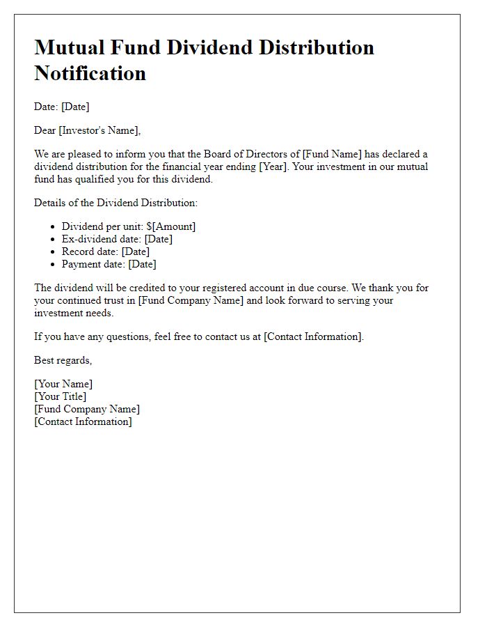 Letter template of mutual fund dividend distribution notification