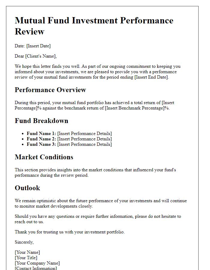 Letter template of mutual fund investment performance review