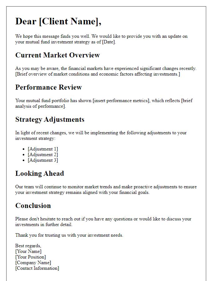 Letter template of mutual fund investment strategy update