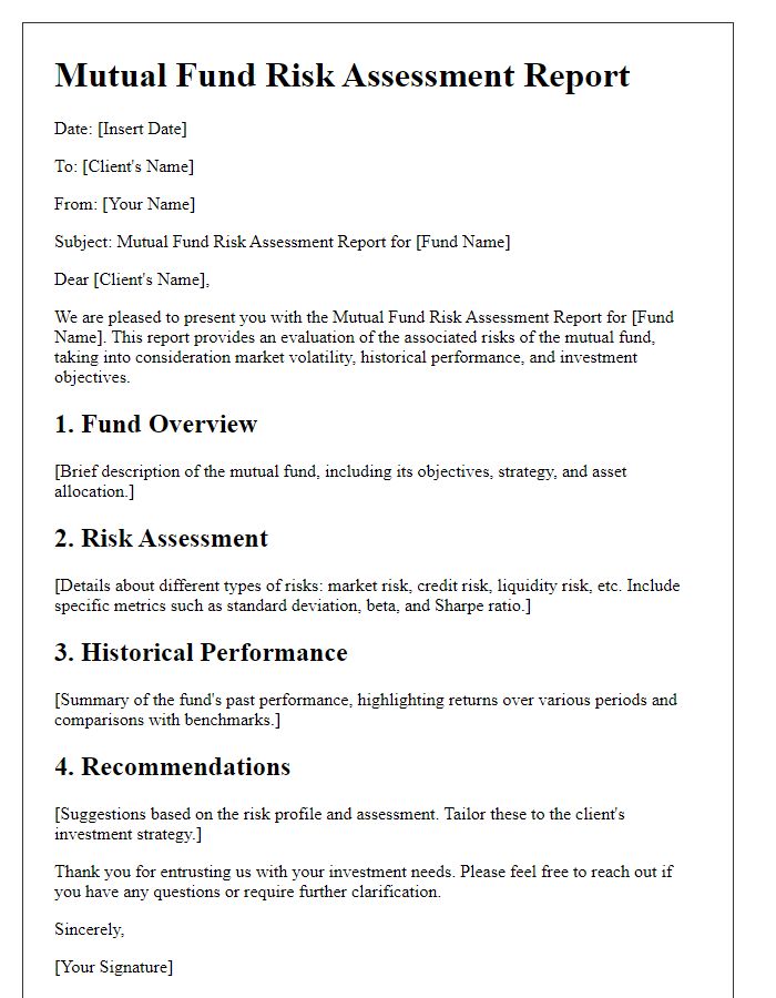 Letter template of mutual fund risk assessment report