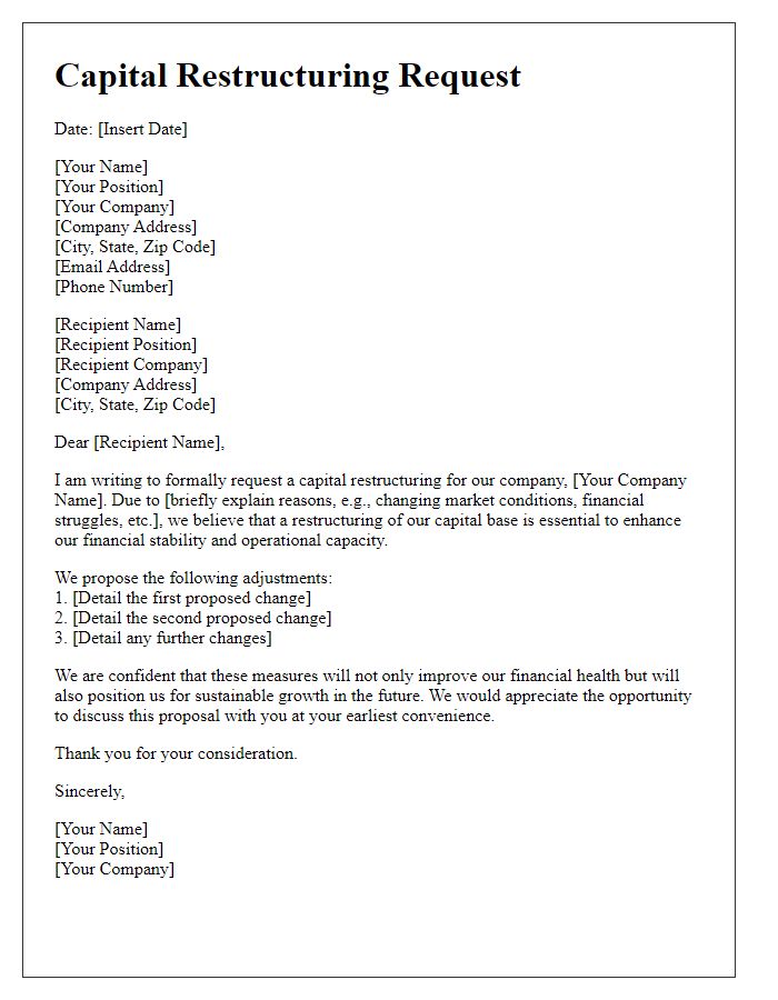 Letter template of capital restructuring request