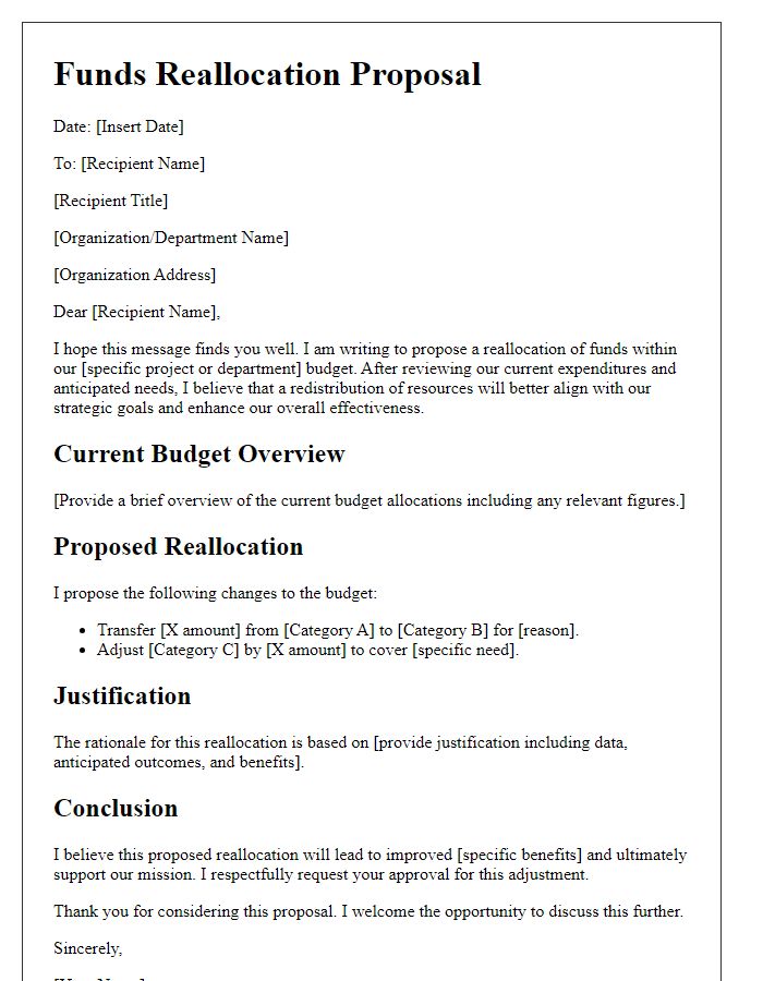 Letter template of funds reallocation proposal