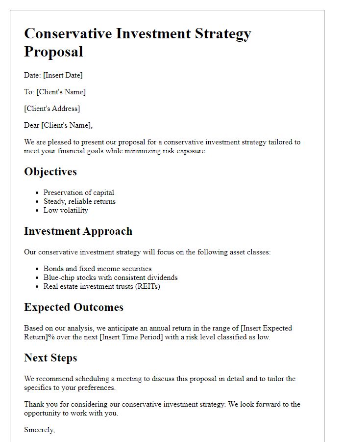 Letter template of conservative investment strategy proposal