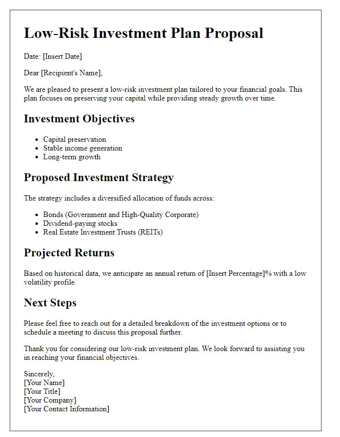 Letter template of low-risk investment plan