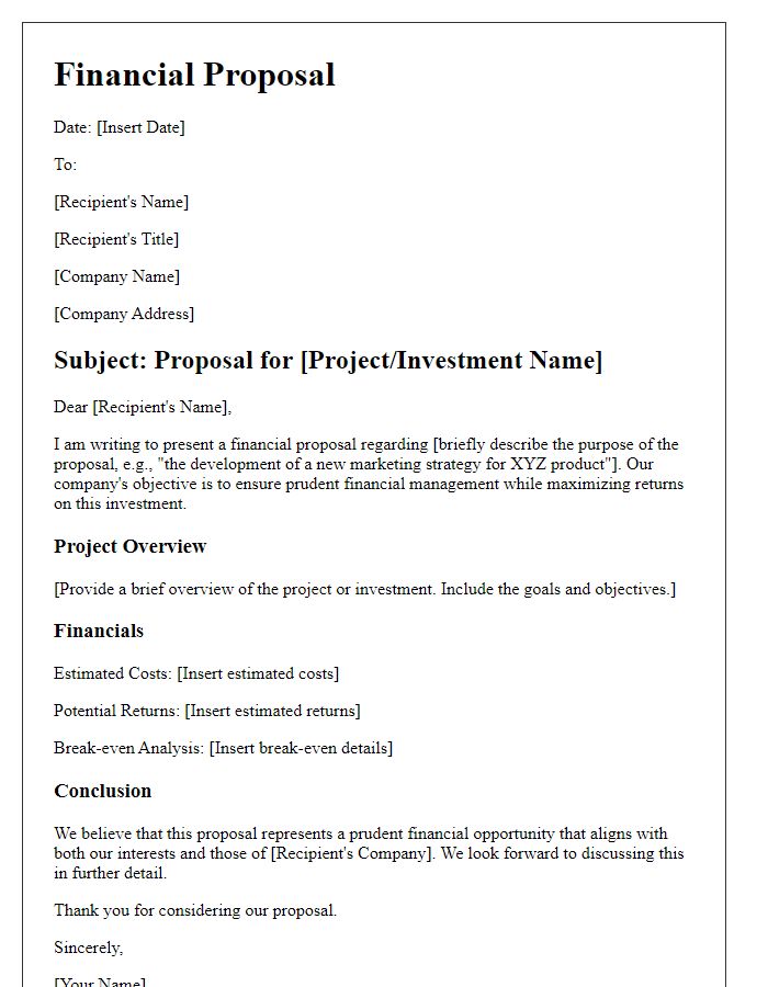 Letter template of prudent financial proposal