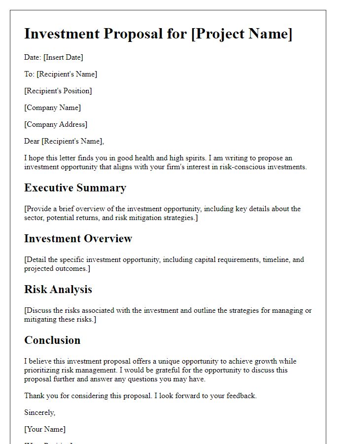 Letter template of risk-conscious investment proposal