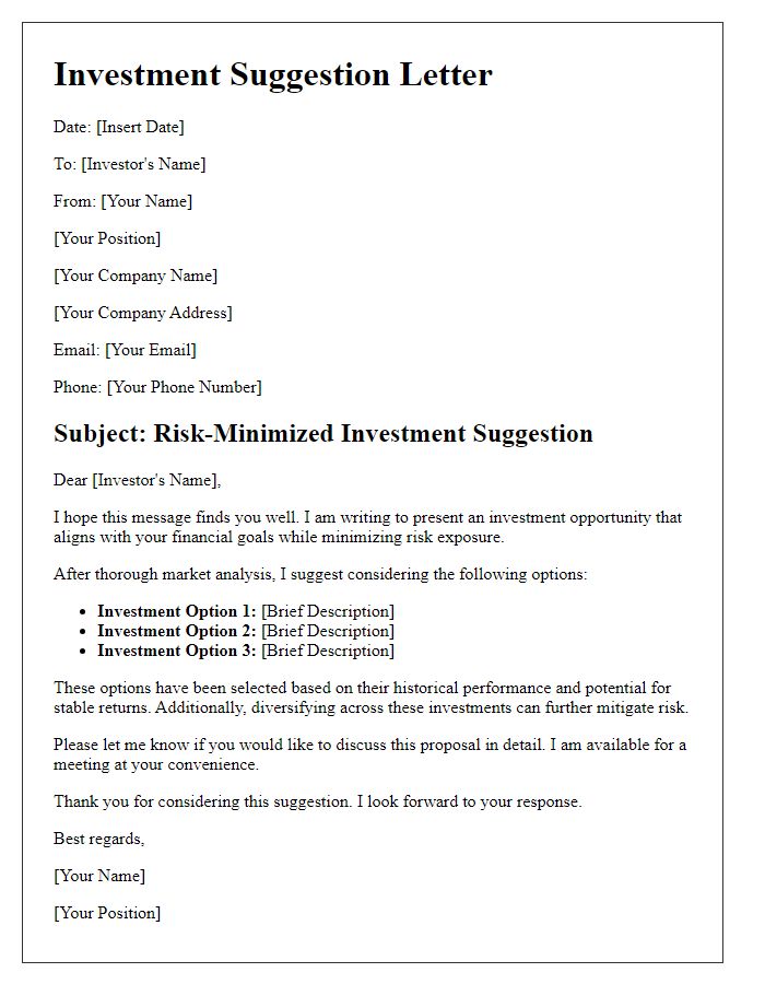 Letter template of risk-minimized investment suggestion