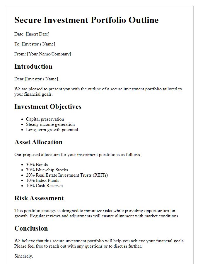 Letter template of secure investment portfolio outline