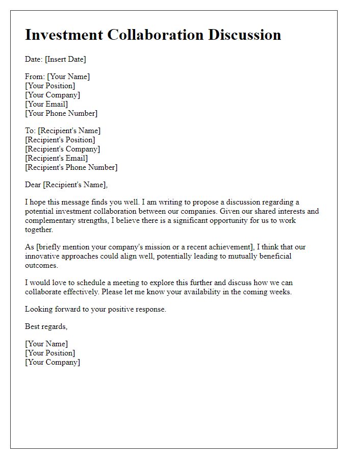 Letter template of investment collaboration discussion