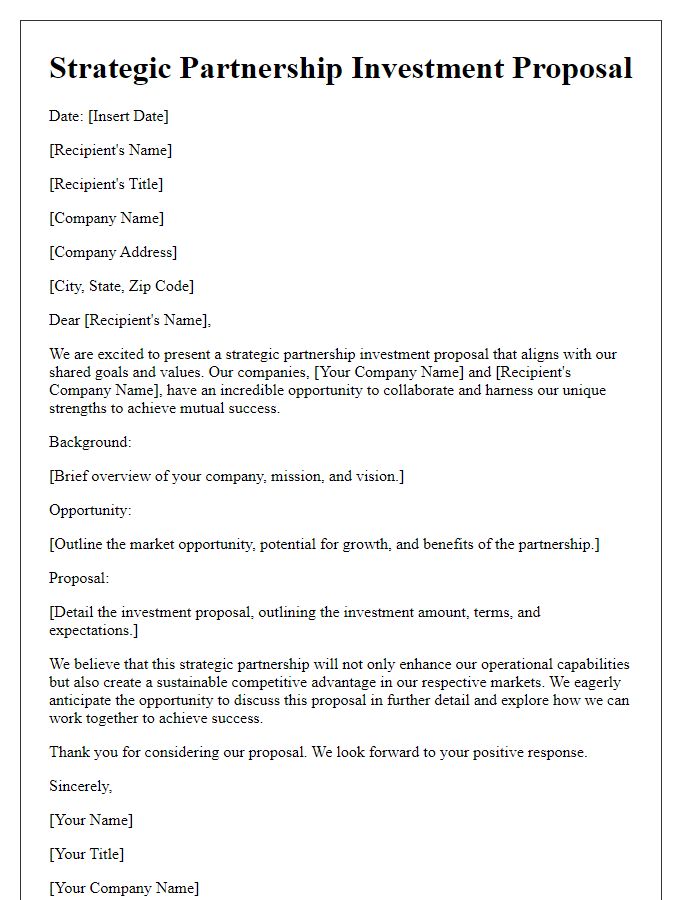 Letter template of strategic partnership investment proposal