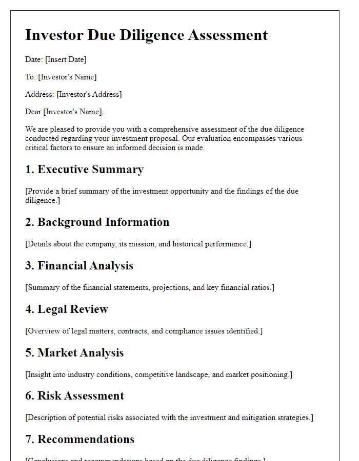 Letter template of comprehensive investor due diligence assessment