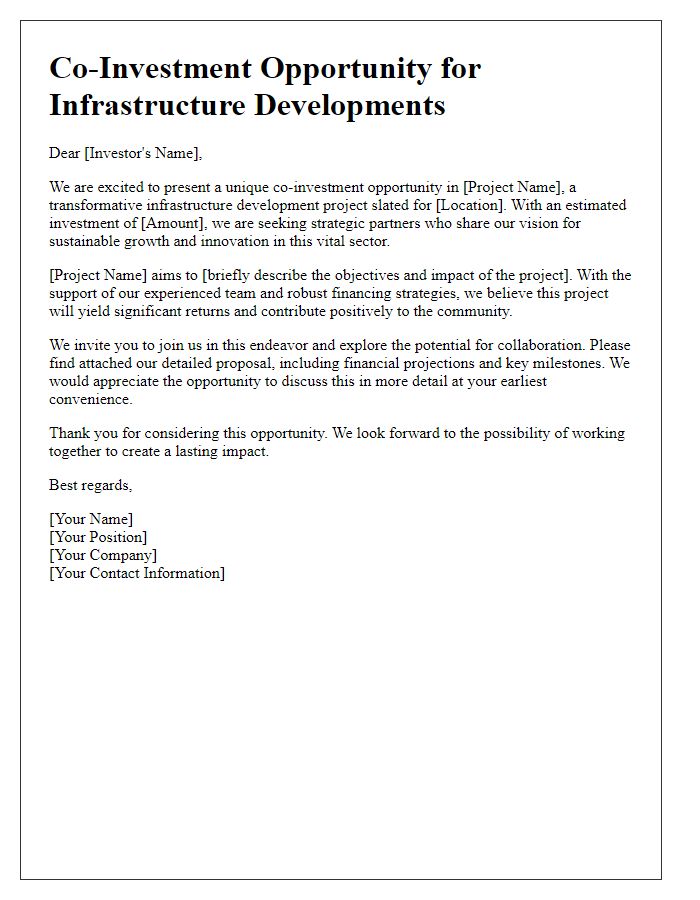 Letter template of co-investment opportunity for infrastructure developments.