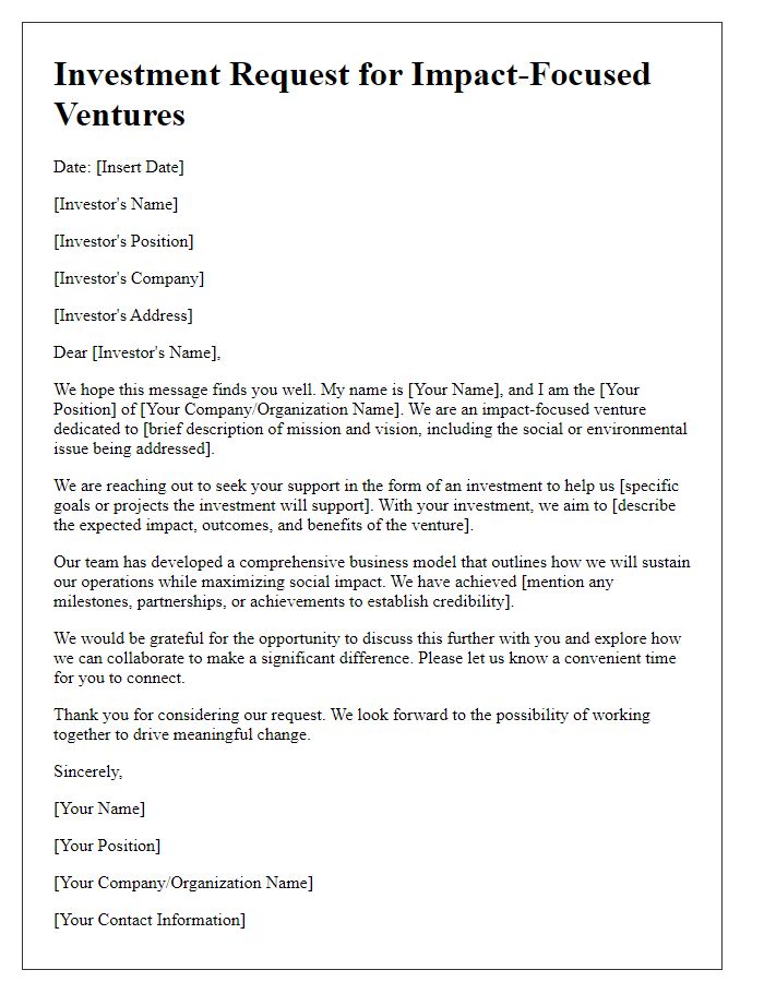 Letter template of investment request for impact-focused ventures