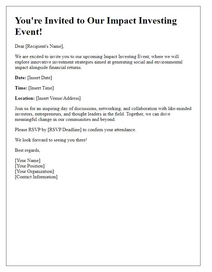 Letter template of invitation to impact investing event