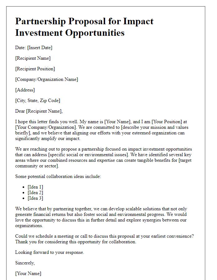 Letter template of partnership proposal for impact investment opportunities