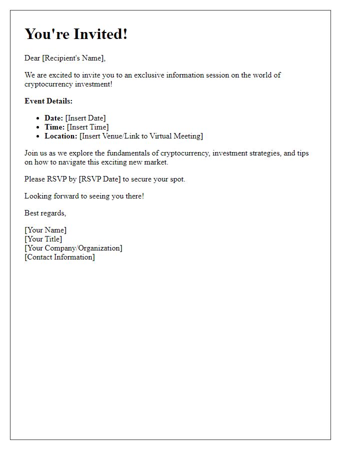 Letter template of cryptocurrency investment information session invitation