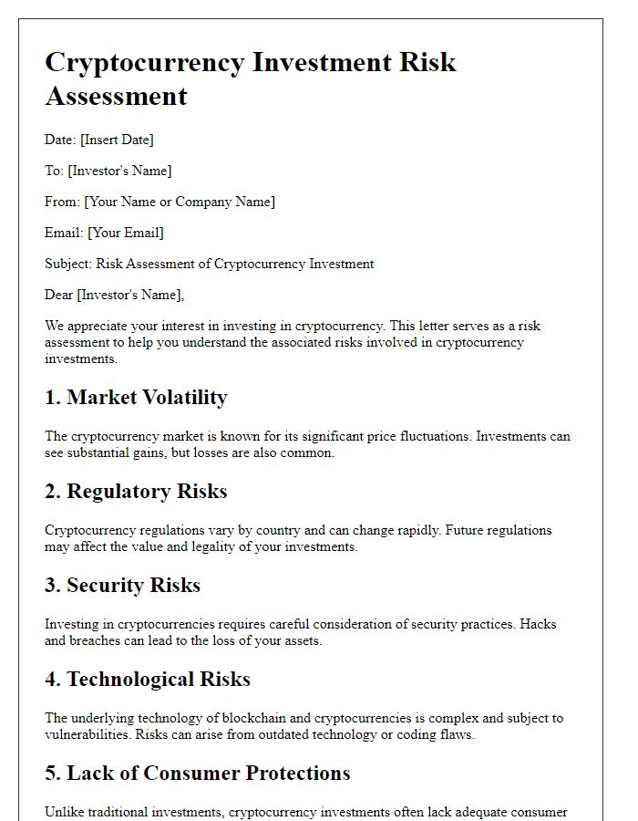 Letter template of cryptocurrency investment risk assessment