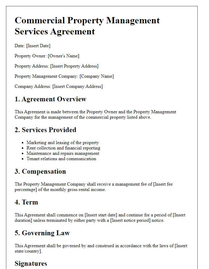 Letter template of commercial property management services agreement