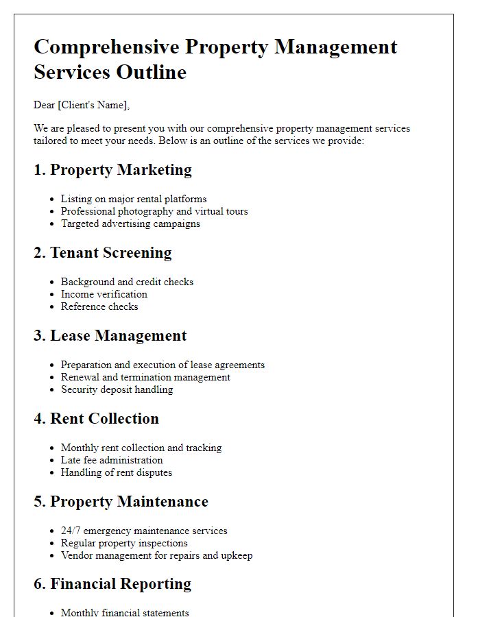 Letter template of comprehensive property management services outline