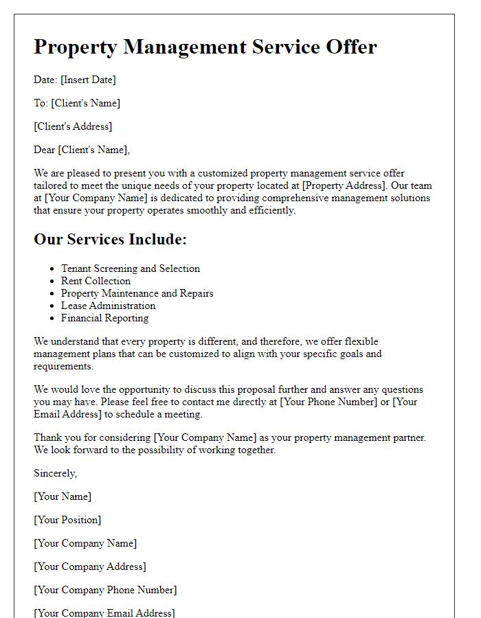 Letter template of customized property management service offer