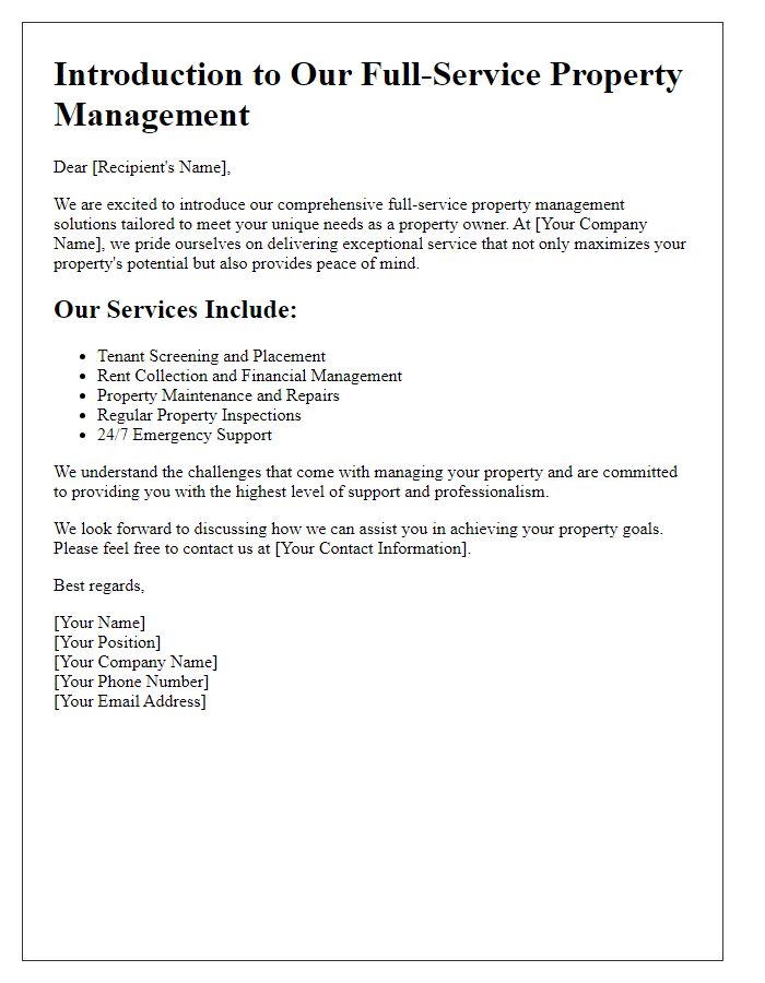 Letter template of full-service property management services introduction