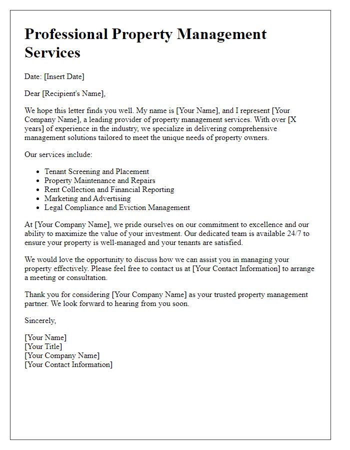 Letter template of professional property management services introduction