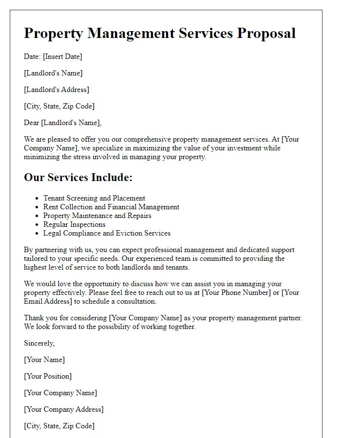 Letter template of property management services for landlords