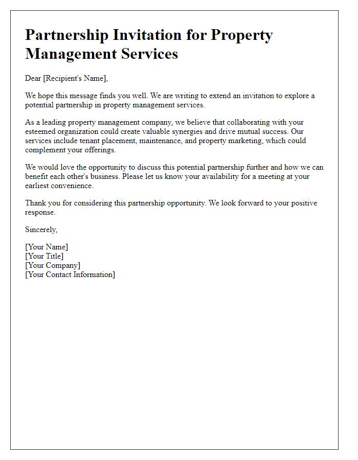 Letter template of property management services partnership invitation