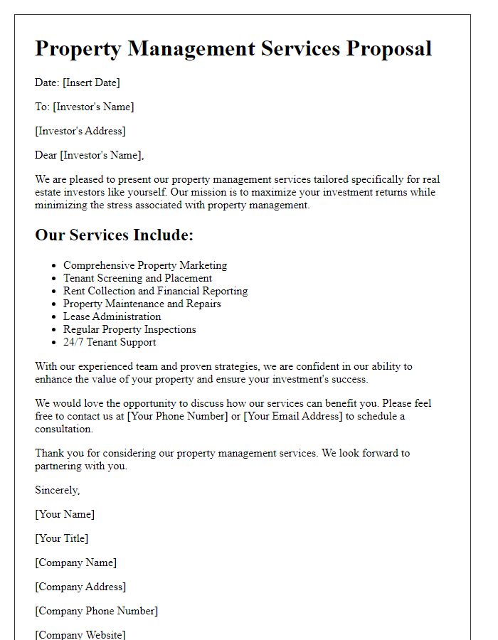 Letter template of property management services for real estate investors