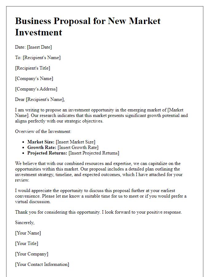 Letter template of business proposal for new market investment