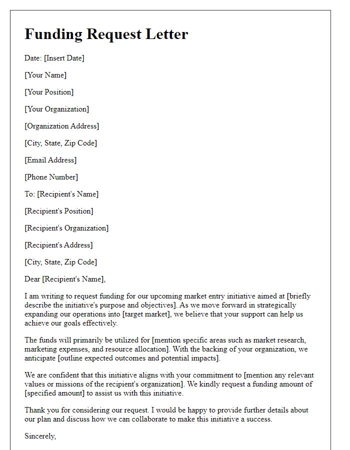 Letter template of funding request for market entry initiative